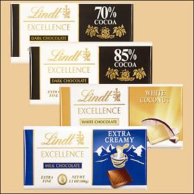Assortment of Lindt Excellence bar chocolates